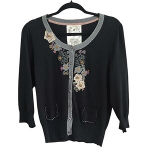 Nik & Mo Especially For Nordstrom Embroidered Button Down Floral Black Cardigan